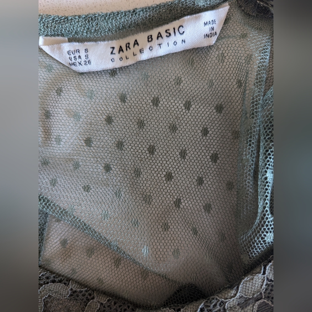 Zara | Size S |  Green Mesh Top With Floral Embroidery - Picture 10 of 10